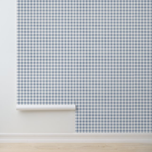 Neutral Blue Gray Small Gingham Pattern Tapete (Anwendung)