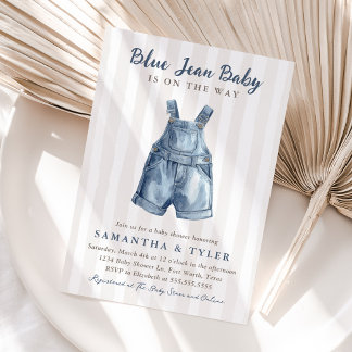 Neutral Blue Jean Baby On The Way Baby Shower Einladung