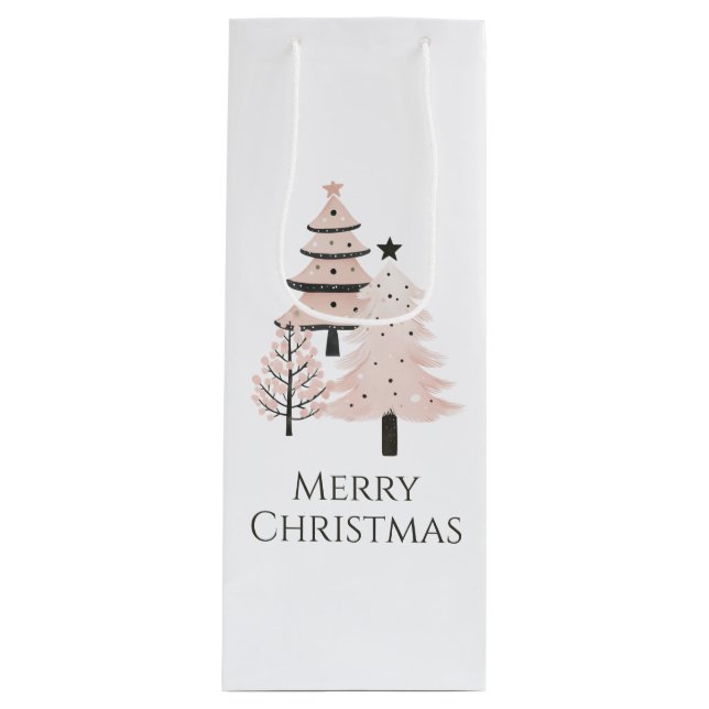 Neutral Blush Christmas Tree Holiday Gift Bag Geschenktüte Für Weinflaschen (Vorderseite)