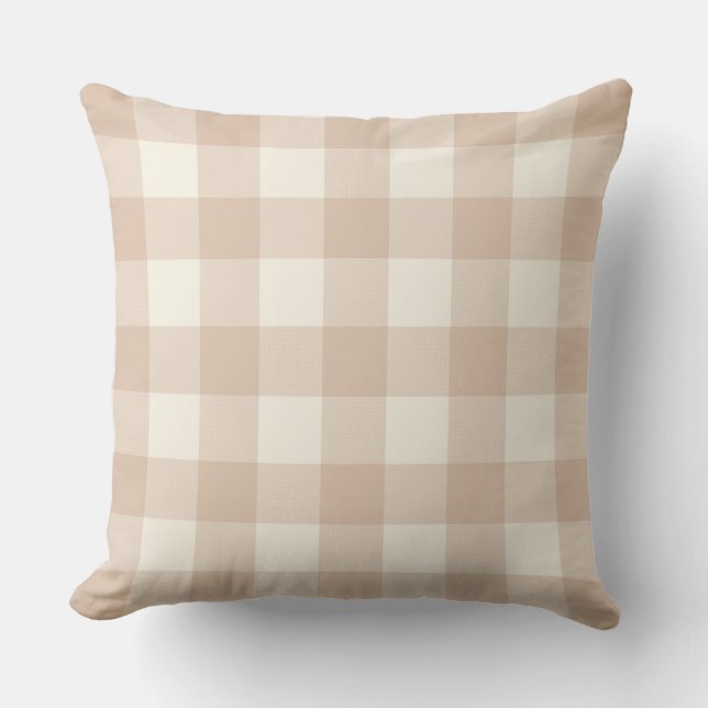Neutral Blush Gingham Karo Kariert Kissen (Vorderseite)