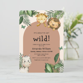 Neutral Boho Arch Wild Sarafi Animals Baby Shower Einladung