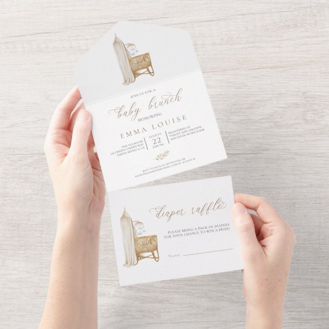 Neutral Boho Baby Brunch All In One Einladung (Abreißen)