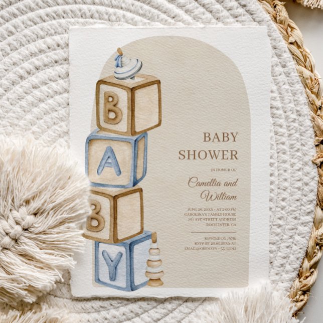 Neutral Boho Baby Letter blockiert Babydusche Einladung (Von Creator hochgeladen)
