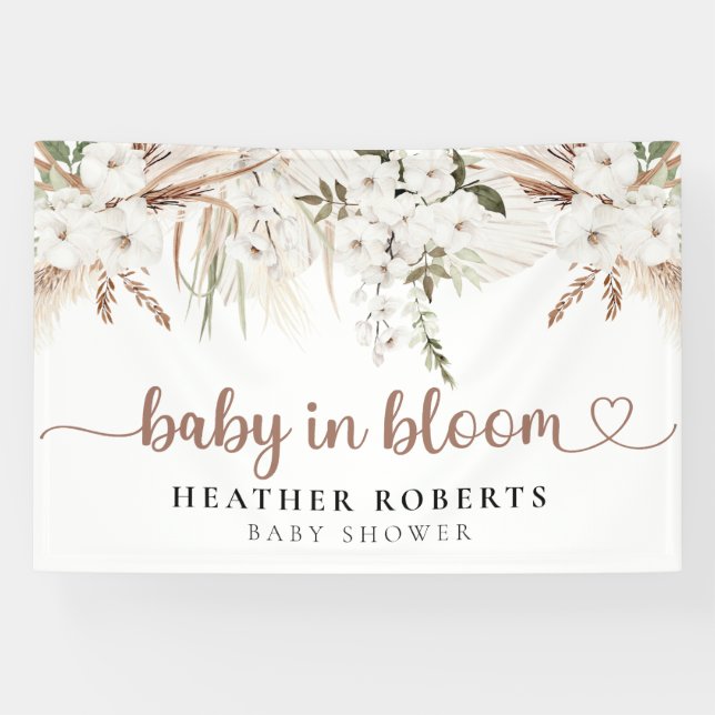 Neutral Boho Baby Shower Banner - Baby in Bloom (Horizontal)
