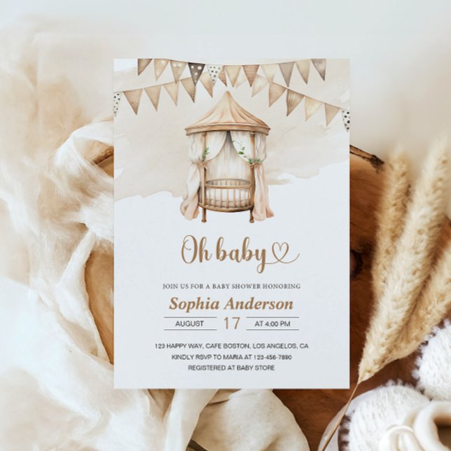 Neutral Boho Baby Shower Einladung - Oh Baby Thema (Von Creator hochgeladen)