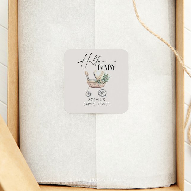 Neutral Boho Baby Stroller Babydusche Quadratischer Aufkleber (Von Creator hochgeladen)