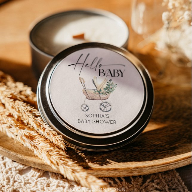 Neutral Boho Baby Stroller Babydusche Runder Aufkleber (favor sticker)