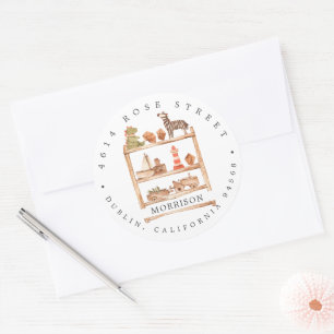 Neutral-Boho-Babydusche Rücksendeadresse Runder Aufkleber
