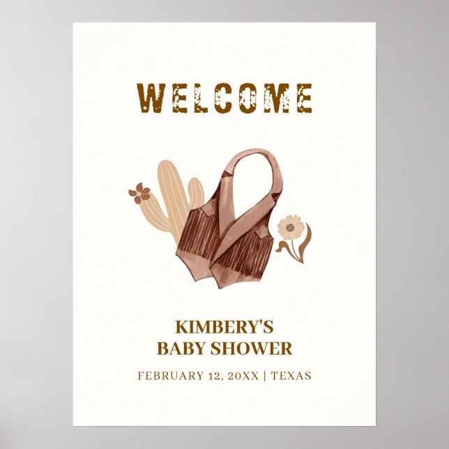 Neutral Boho Cactus Cowgirl Baby Shower Willkommen Poster (Vorne)