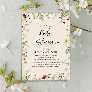 Neutral Boho Chic Niedliche Wildblumen Kinderdusch Einladung