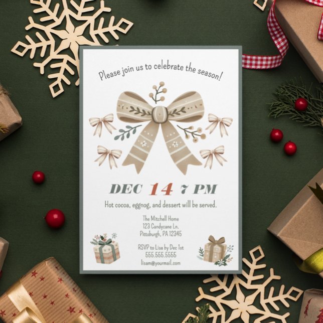 Neutral Boho Coquette Bow Weihnachtsgebäck Party Einladung (Von Creator hochgeladen)