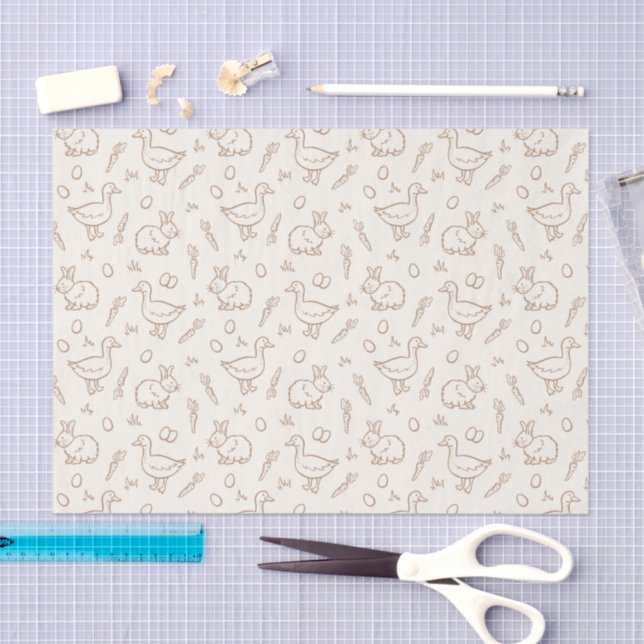 Neutral Boho Easter Bunny Goose Spring Beige Seidenpapier (Handwerk)
