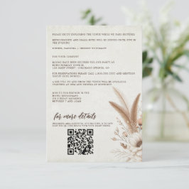 Neutral Boho Floral mit QR Code & Details Hochzeit Begleitkarte