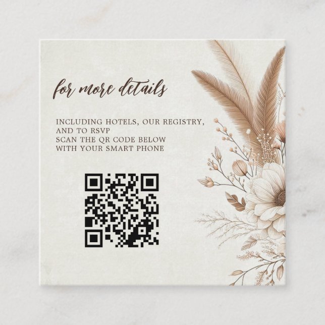 Neutral Boho Floral mit QR Code Hochzeit Begleitkarte (Vorderseite)