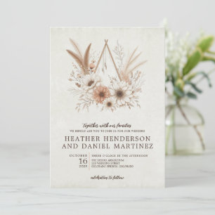 Neutral Boho Floral Wedding Einladung