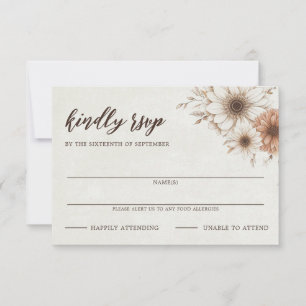 Neutral Boho Floral Wedding RSVP Karte