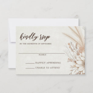 Neutral Boho Floral Wedding RSVP Karte