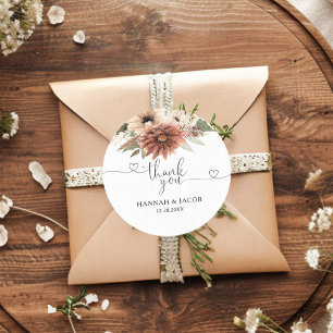 Neutral Boho Floral Wedding Vielen Dank Runder Aufkleber