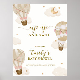 Neutral Boho Hot Air Ballon Babydusche Willkommen Poster