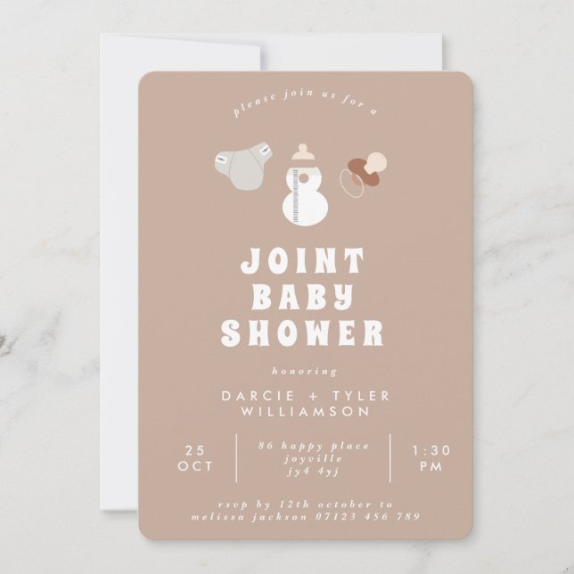 Neutral Boho Joint Baby Shower Einladung (Vorderseite)