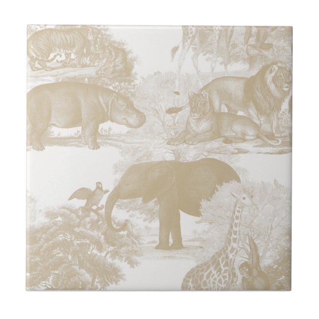Neutral Boho Jungle Animals Safari Chinoiserie Fliese (Vorderseite)