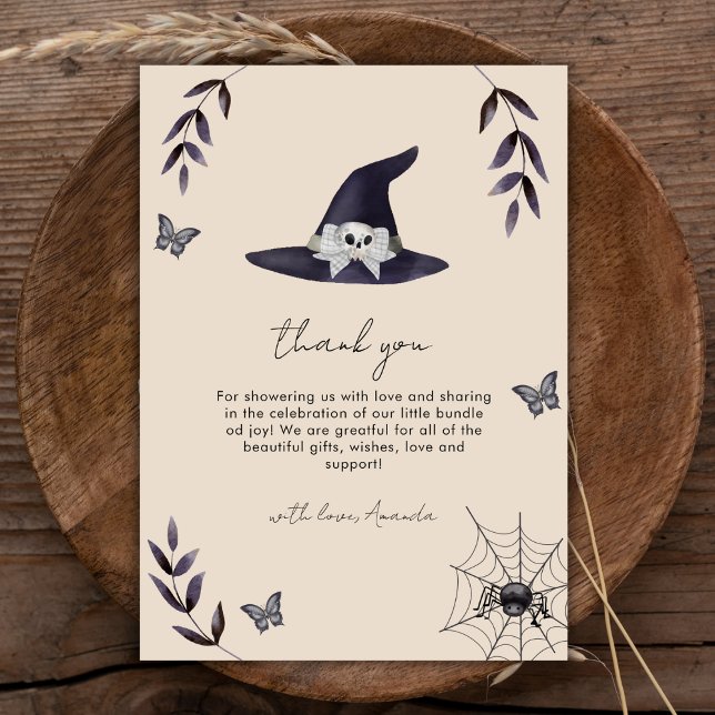 Neutral Boho Little Boo Witch Hat Baby Shower Dankeskarte (Neutral Boho Little Boo Witch Hat Baby Shower Thank You Card)