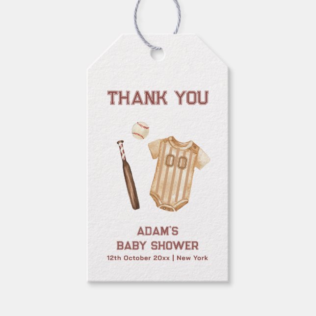 Neutral Boho Little Slugger Baseball Baby Shower  Geschenkanhänger (Vorderseite)
