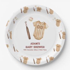 Neutral Boho Little Slugger Baseball Baby Shower Pappteller