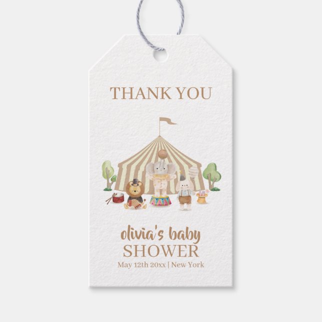Neutral Boho Magical Safari Circus Baby Dusche Geschenkanhänger (Vorderseite)