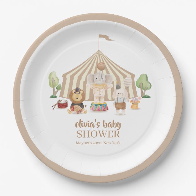 Neutral Boho Magical Safari Circus Baby Dusche Pappteller (Vorderseite)