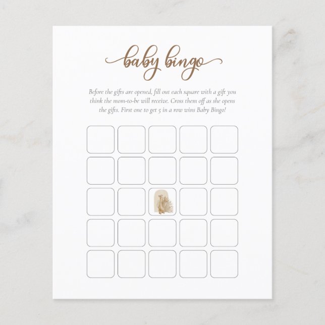 Neutral Boho Pampas Grass Giraffe Baby Bingo Spiel Flyer (Vorne)