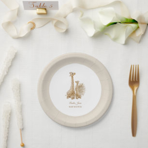 Neutral Boho Pampas Grass Giraffe Babydusche Pappteller