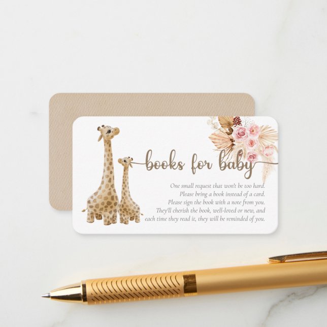 Neutral Boho Pampas Grass Giraffe Bücher für Baby Begleitkarte (Vorderseite/Rückseite Beispiel)