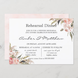 Neutral Boho Pink Peony Pampas Probe Dinner Einladung