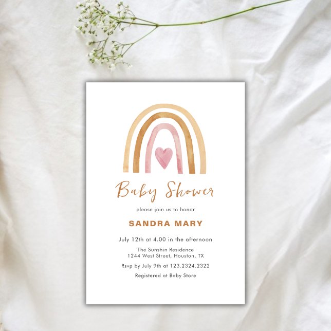Neutral Boho Rainbow Heart Baby Shower Einladung (Neutral Boho Rainbow Heart Baby Shower Invitation)