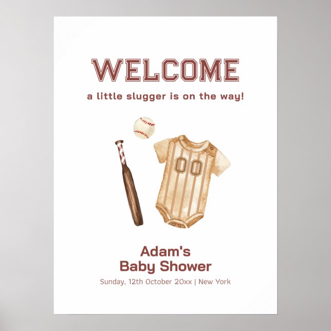 Neutral Boho Slugger Baseball Baby Shower Welcome Poster (Vorne)