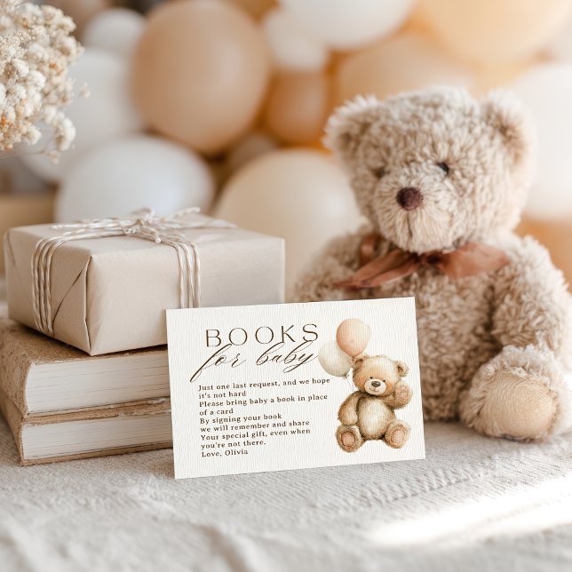 Neutral Boho Teddy Bärenbücher für Babydusche Begleitkarte (Neutral Boho Teddy Bear books for Baby Shower Enclosure Card)