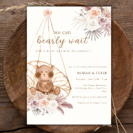 Neutral Boho Teddy Bear Baby Shower Einladung