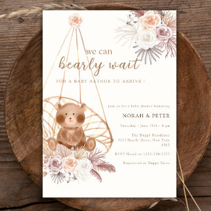 Neutral Boho Teddy Bear Baby Shower Einladung
