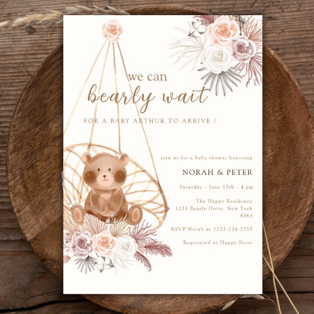 Neutral Boho Teddy Bear Baby Shower Einladung (Gender Neutral Boho Teddy Bear Baby Shower Invitation)