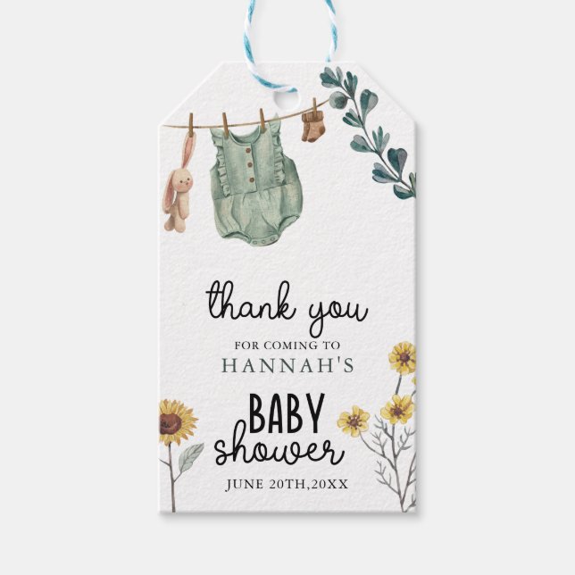 Neutral Boho | Wasserfarben-Babydusche Geschenkanhänger (Vorderseite)