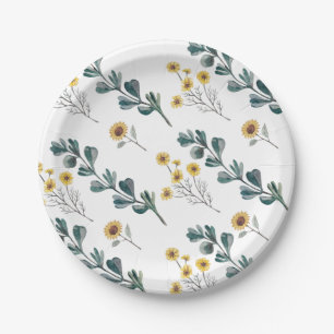 Neutral Boho Wasserfarben-Babydusche Pappteller