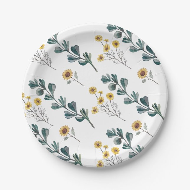 Neutral Boho | Wasserfarben-Babydusche Pappteller (Vorderseite)