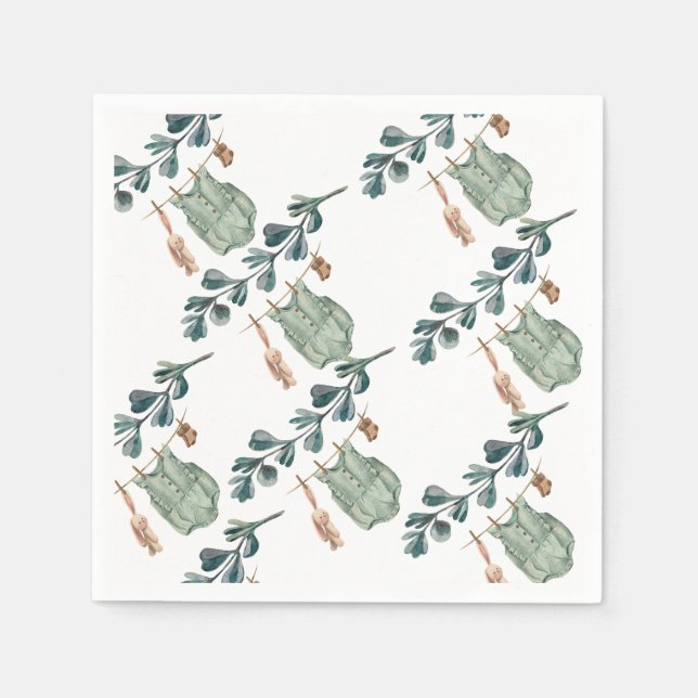 Neutral Boho | Wasserfarben-Babydusche Serviette (Vorderseite)