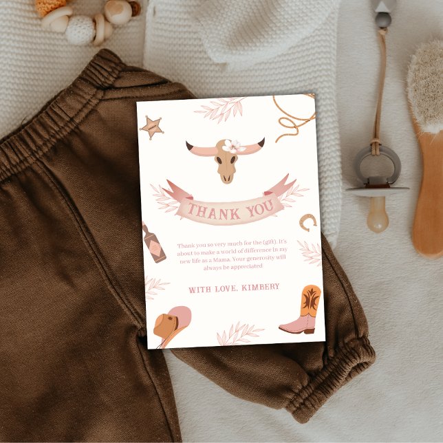 Neutral Boho Wild West Cowgirl Baby Shower Dankeskarte (Gender Neutral Boho Wild West Cowgirl Baby Shower Thank You Card)