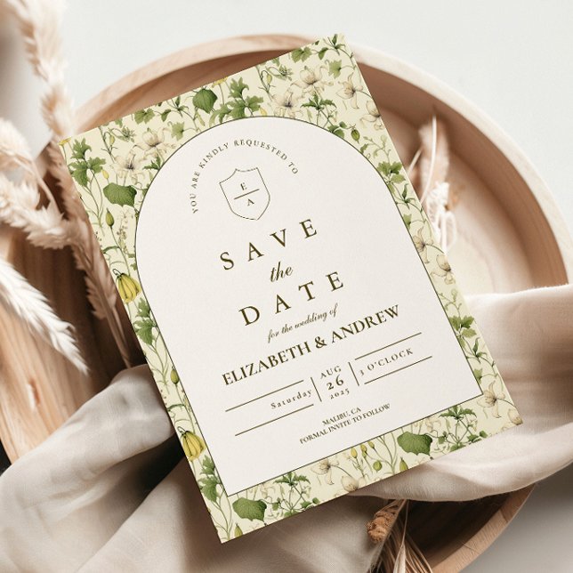 Neutral Botanical Arch Garden Wedding Save The Date (Von Creator hochgeladen)