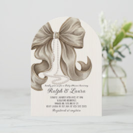 Neutral Bow Pearl Girl Baby Shower Einladung
