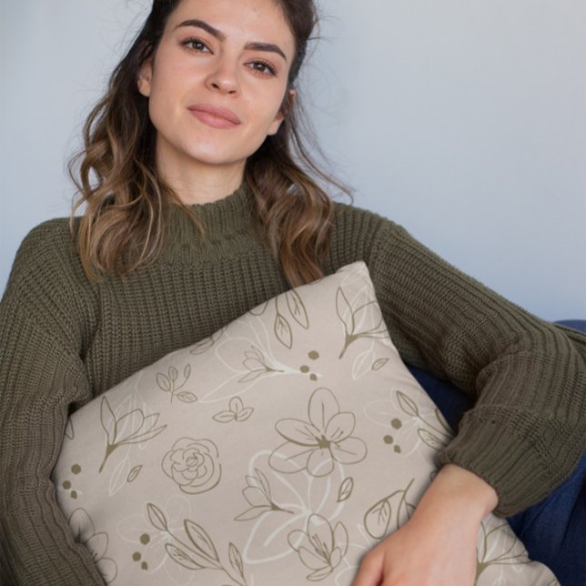 Neutral-braun Minimalistisch-moderne Florals Kissen (Neutral, timeless, minimalist floral illustration throw pillow dessign)