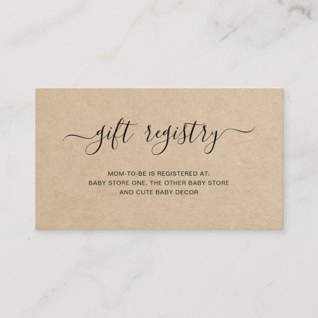 Neutral-braune Geschenke Registry Baby Shower Begleitkarte (Vorderseite)