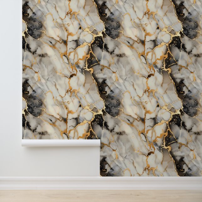 Neutral-braune Gold-Metallic-Look Tapete (Anwendung)